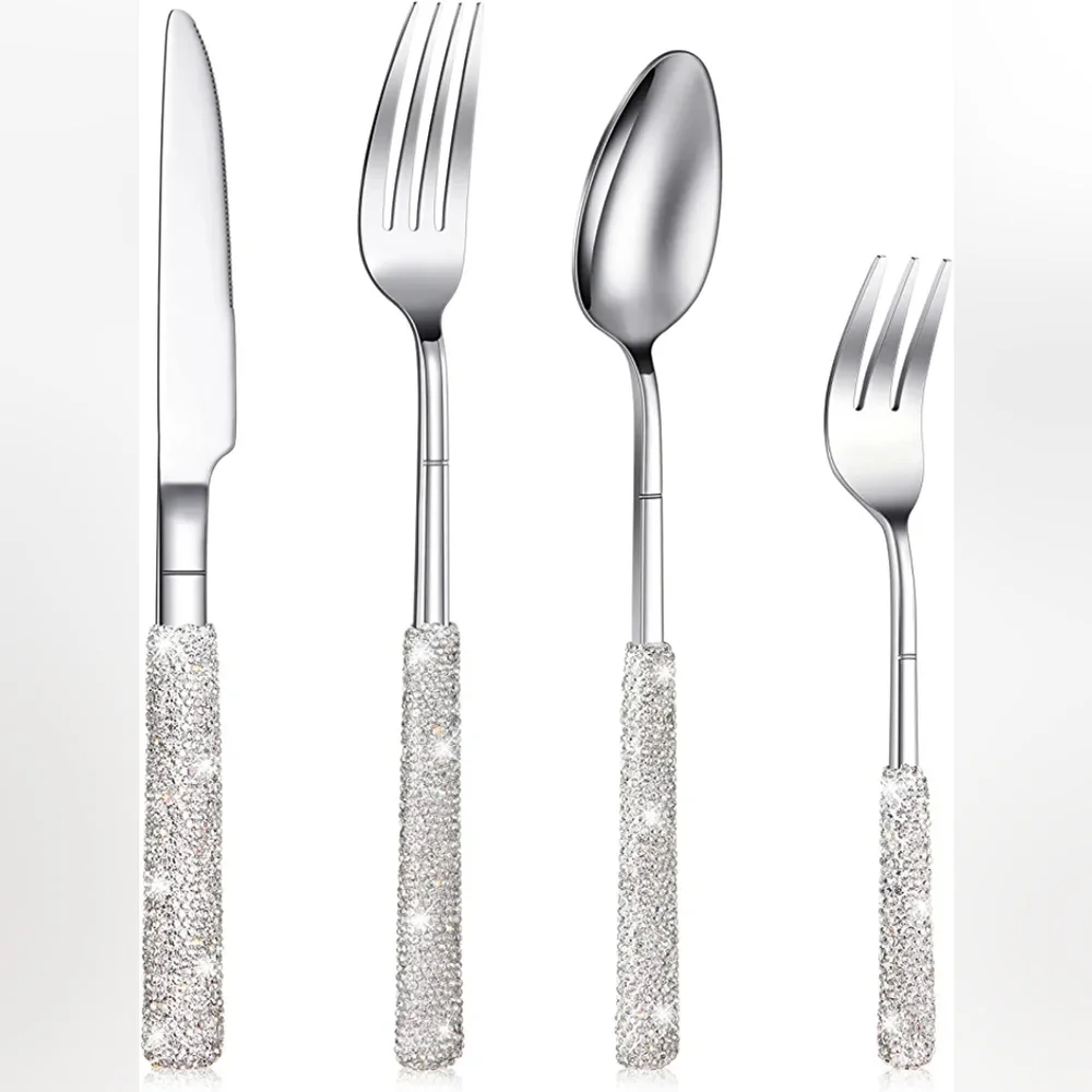 NEW Sparkling Bling Crystal Rhinestone Silverware Place Setting Dinner F…